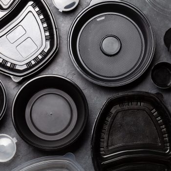 Various clean plastic containers for take away or delivery food